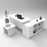 Set de mobilier de birou mini Linta, Alb - Nuc - Stejar, Birou - Masuta - Consola, Locelso