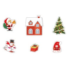 Set 6 decoratiuni pentru tort cu tematica Craciunului, carton, multicolor