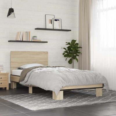 vidaXL Cadru de pat, stejar sonoma, 75x190 cm, lemn prelucrat și metal 845813 foto