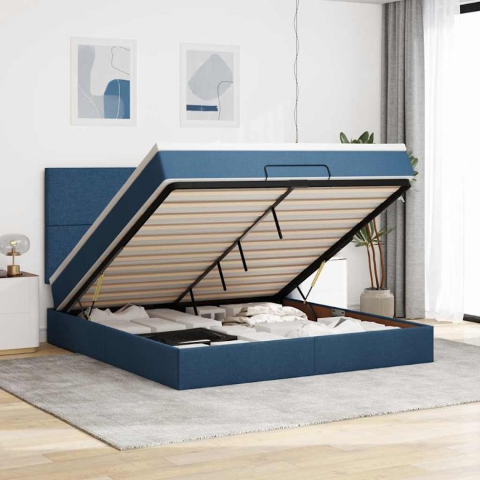 vidaXL Cadru de pat otoman cu saltea țesătură albastră 180x200cm 3313947
