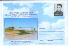 Intreg postal plic nec 2001- 50 de ani de la primul zbor al unu avion cu reactie foto