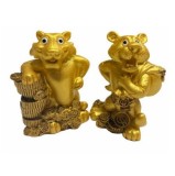 Statueta Feng Shui Tigru auriu cu Monede, 2/set - 9cm, model TT26