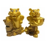 Statueta Feng Shui Tigru auriu cu Monede, 2/set - 9cm, model TT26