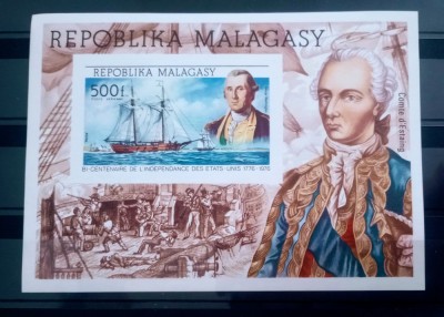Madagascar 1975 corabie, George Washington,bicentenarul independentei de stat al SUA bloc nestampilat foto