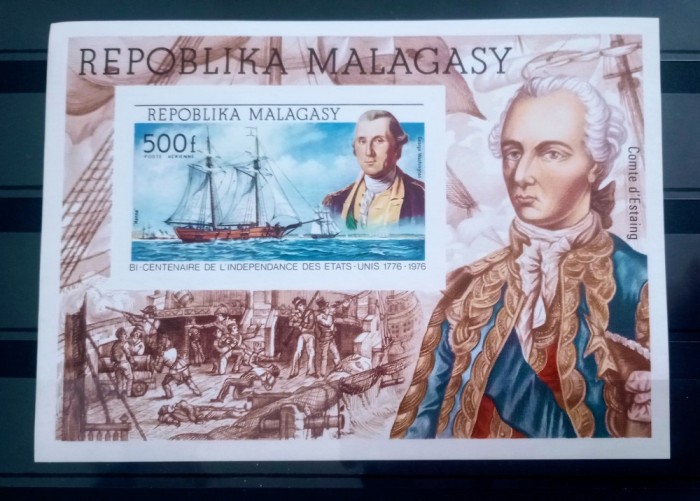 Madagascar 1975 corabie, George Washington,bicentenarul independentei de stat al SUA bloc nestampilat