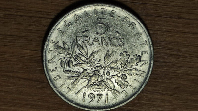 Franta - moneda de colectie mare - 5 franci / francs 1971 - impecabila ! foto