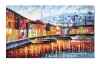 Tablou apus de soare cu veliere in port pictat manual, 100x60cm ulei pe panza in cutit efect 3D, Spectaculos