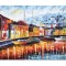 Tablou apus de soare cu veliere in port pictat manual, 100x60cm ulei pe panza in cutit efect 3D, Spectaculos