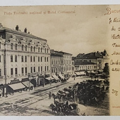 BUCURESTI , PIATA TEATRULUI NATIONAL SI HOTEL CONTINENTAL , CARTE POSTALA ILUSTRATA , CLASICA , 1901