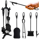 Set accesorii pentru semineu Kaminer 5 piese, otel negru