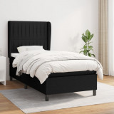 VidaXL Pat box spring cu saltea, negru, 90x190 cm, textil
