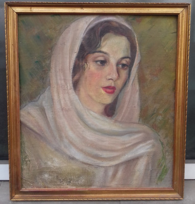 Tablou vechi - portret femeie - semnat foto