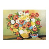 Tablou cu flori pictat manual, Vaza cu flori si cirese, parfum floral, 70x50cm ulei pe panza, gata de expus pe perete