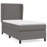 Cumpara ieftin Pat box spring cu saltea, gri, 80x200 cm, piele ecologica