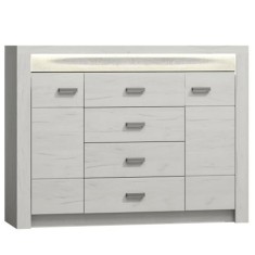 Comoda 2 usi 4 sertare din pal alb frasin Infinity 137x42x104 cm