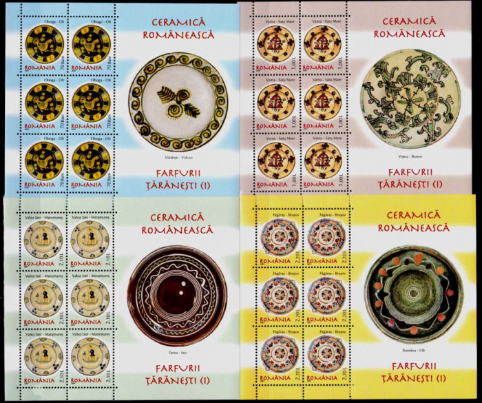 RO 2007 ,LP 1759 a , &quot;Ceramica - farfurii (I)) &quot; ,in bloc cu manseta,MNH
