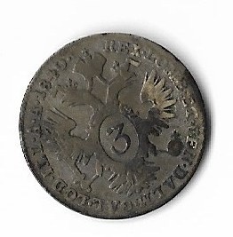 Moneda 3 kreuzer 1840 - Austria, 1,7 g argint 0,346