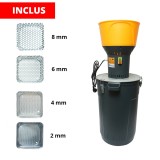 Moara electrica pentru cereale 1.3 kW, 60L, 350 kg/h, cu 5 site incluse