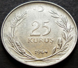 Moneda 25 KURUS - TURCIA, anul 1964 * cod 1101