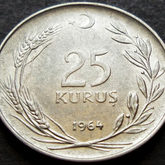 Moneda 25 KURUS - TURCIA, anul 1964 * cod 1101