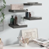 Rafturi Perete vidaXL, 4 buc, Gri Extralucios, 23x23.5x3.8cm, MDF, Montare invizibila, Raft Decorativ, Living, Dormitor