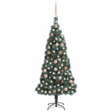 Brad Crăciun artificial cu LED-uri&amp;globuri, verde 150 cm PVC&amp;PE