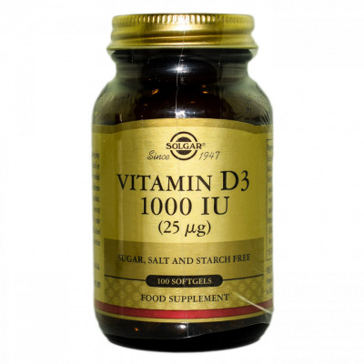 VITAMIN D3 1000 IU softgels 100cps SOLGAR foto