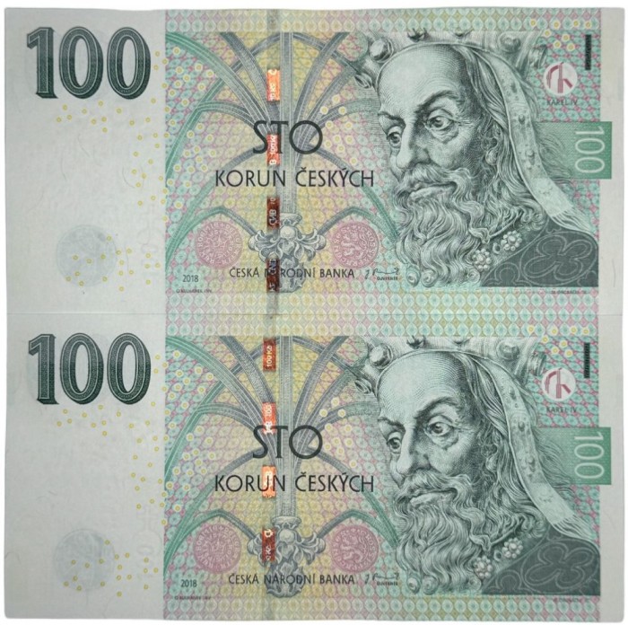 CEHIA 2 x 100 KORUN / COROANE CONSECUTIVE 2018 [2] P- 25 Y , UNC , necirculata