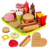 Set fast food de jucarie pentru copii, 26 piese, tava inclusa