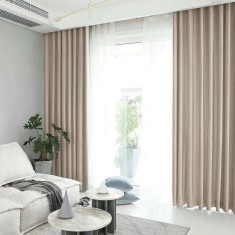 Draperie din catifea blackout cu rejansa transparenta cu ate pentru galerie, Madison, 150x230 cm, densitate 700 g/ml, Beaver, 1 buc