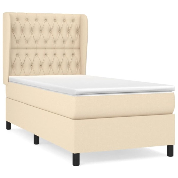 Pat box spring cu saltea, crem, 90x200 cm, textil