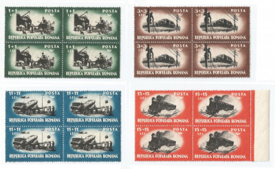 Romania, LP 245/1948, Munca in comunicatii, blocuri de 4 timbre (II), MNH foto