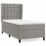 Cumpara ieftin Pat box spring cu saltea, gri deschis, 90x200 cm, catifea