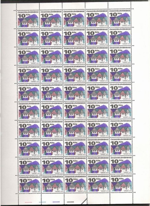 Czechoslovakia 1972 Buildings, 50 stamps in bloc, MNH J.2