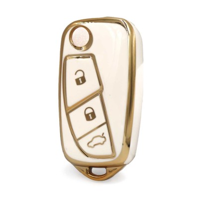 Husa Cheie Briceag Fiat Linea, 3 Butoane, Model vechi, Tpu, Alb cu contur auriu AutoProtect KeyCars foto