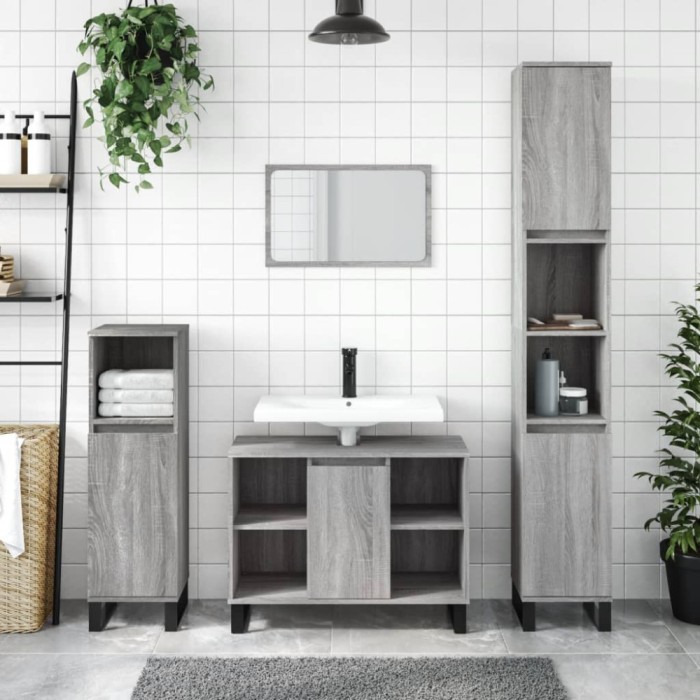Gossi dulap pentru baie, gri sonoma, 80x33x60 cm, lemn compozit