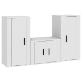 Set comoda TV, 3 piese, alb, lemn prelucrat