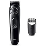 Aparat de tuns barba Braun BT3400, cu buton rotativ de precizie, 1 instrumente de &icirc;ngrijire, autonomie 50 minute, Negru