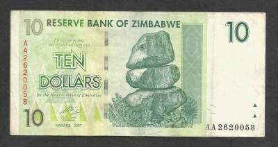 ZIMBABWE 10 DOLARI DOLLARS 2007 [29] P- 67 , F foto