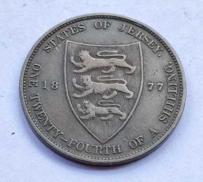 318. Moneda Jersey 1/24 Shillings (&amp;quot;1/2 Penny&amp;quot;) 1877 (Tiraj 336.000 buc) foto