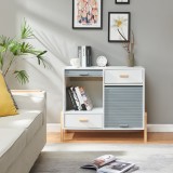 Sideboard Kvaefjord 72x80x40 cm mit zwei Jalousiet&uuml;ren Wei&szlig;/Grau [en.casa]