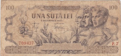 ROMANIA 100 LEI 5 DECEMBRIE 1947 aF FILGRAN BNR ORIZONTAL foto