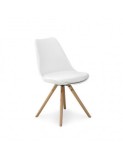 Scaun de bucatarie si living din polipropilena, HM K201, ergonomic, baza lemn masiv, tapiterie cu piele ecologica, 100 kg, alb