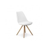 Scaun de bucatarie si living din polipropilena, HM K201, ergonomic, baza lemn masiv, tapiterie cu piele ecologica, 100 kg, alb