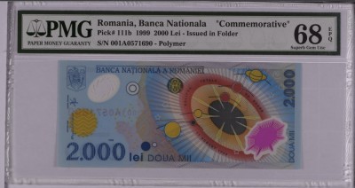 2000 lei 1999 PMG68 UNC bancnota gradata foto