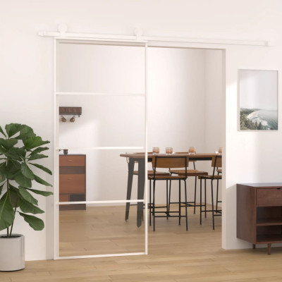 vidaXL Ușă glisantă, alb, 90x205 cm, sticlă ESG și aluminiu foto
