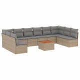 Set canapele de gradina cu perne, 11 piese, bej, poliratan