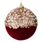 Ornament Brad Crăciun, Glob, Spumă, Roșu, Catifea, Paiete Bej, Mărgele, Diametru 9 cm, Oem
