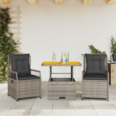 vidaXL Set mobilier de grădină cu perne, 3 piese, gri, poliratan 3262913 foto