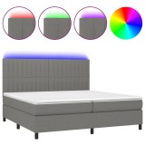 Cumpara ieftin Pat cu arcuri, saltea si LED, gri inchis, 200x200 cm, textil